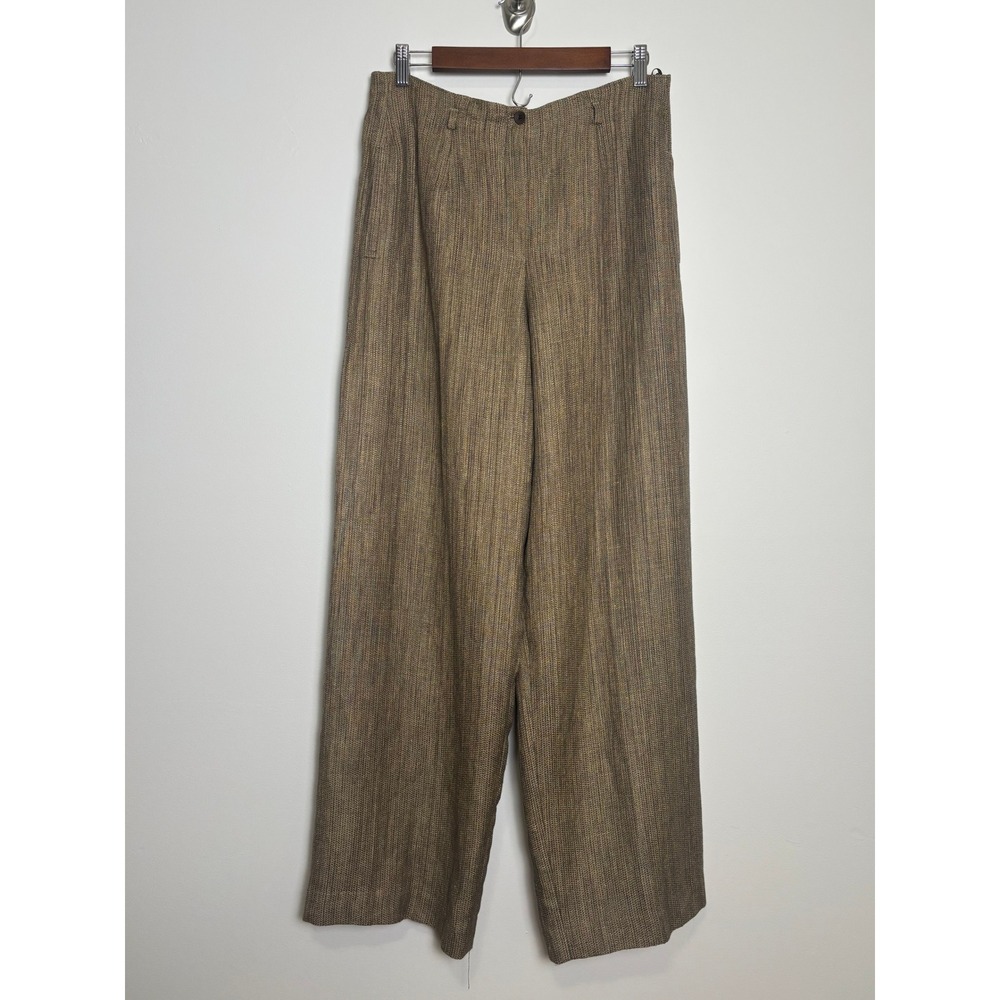 Jones New York Womens Wide Leg Linen Blend Pants 12 High Rise Lined Quiet Luxury